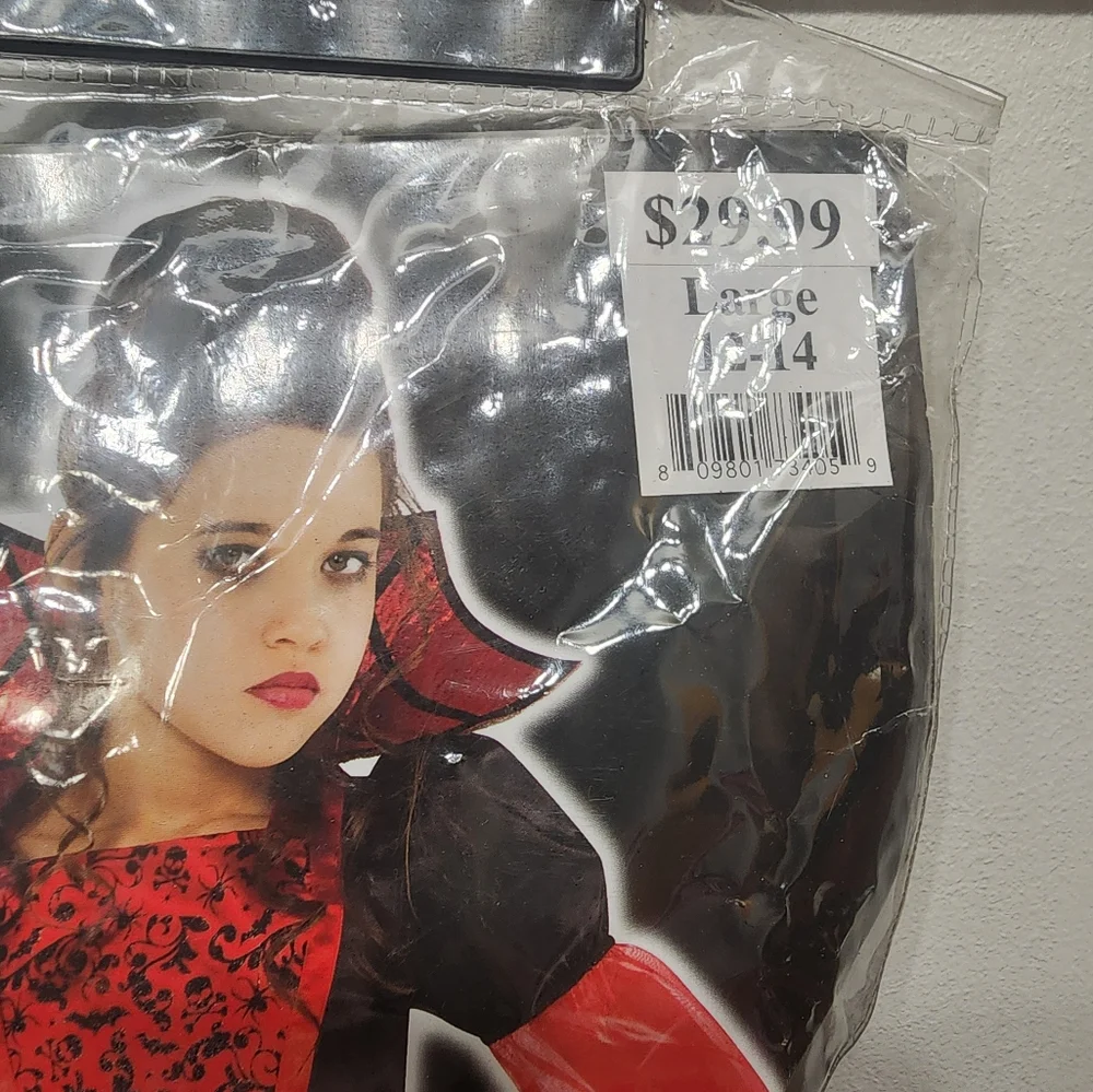 Vampire Queen Costume Large 12 - 14 Halloween Red Black‎ Youth B996
